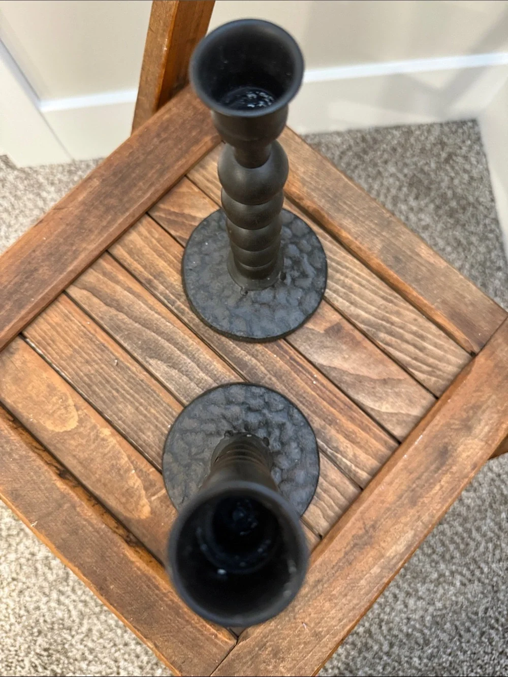 Pair Black Metal  Candlestick Holders Beaded Farmhouse Rustic Candle Holders